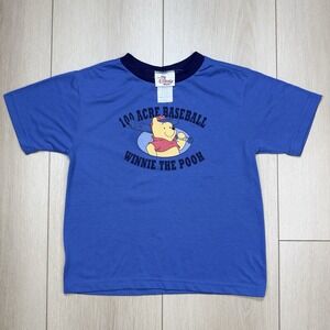 VTG Disney Store Winnie the Pooh Medium 100 Acre Baseball Graphic T-Shirt Blue